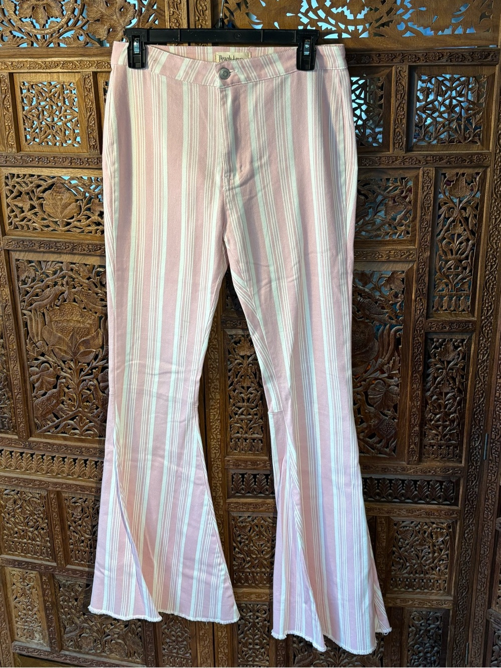 Peach Love California Pink & White Striped Flare Jeans